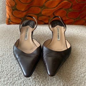 Vintage Chocolate brown leather Manolo Blanikhs Sling Backs
